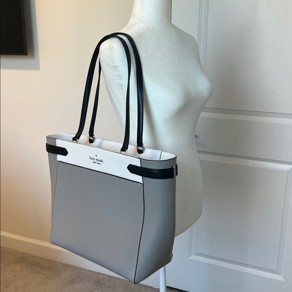 Kate Spade New York Staci Colorblock Laptop Tote Bag Nimbus Grey White Black - Picture 16 of 16